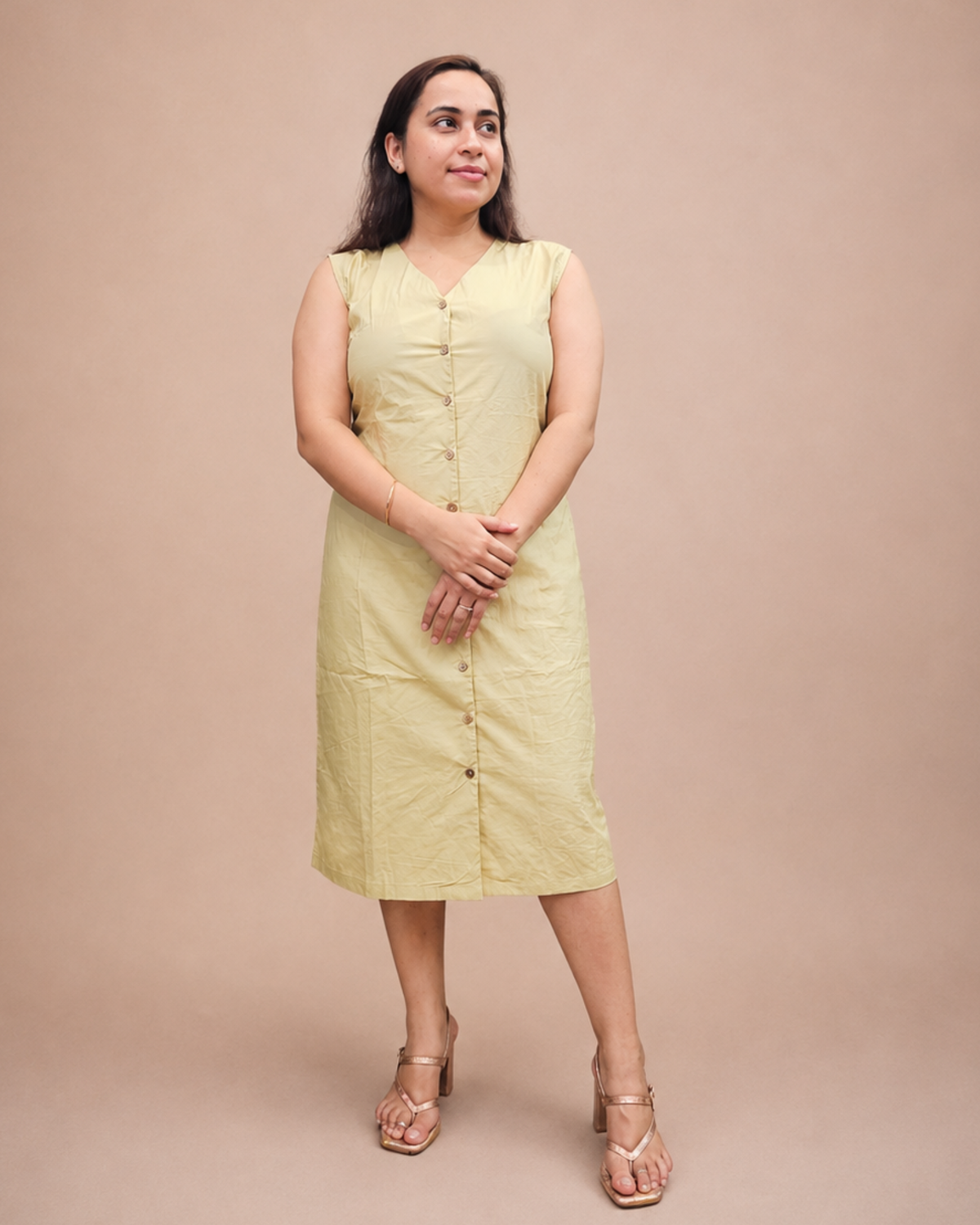Button-Front Midi Dress